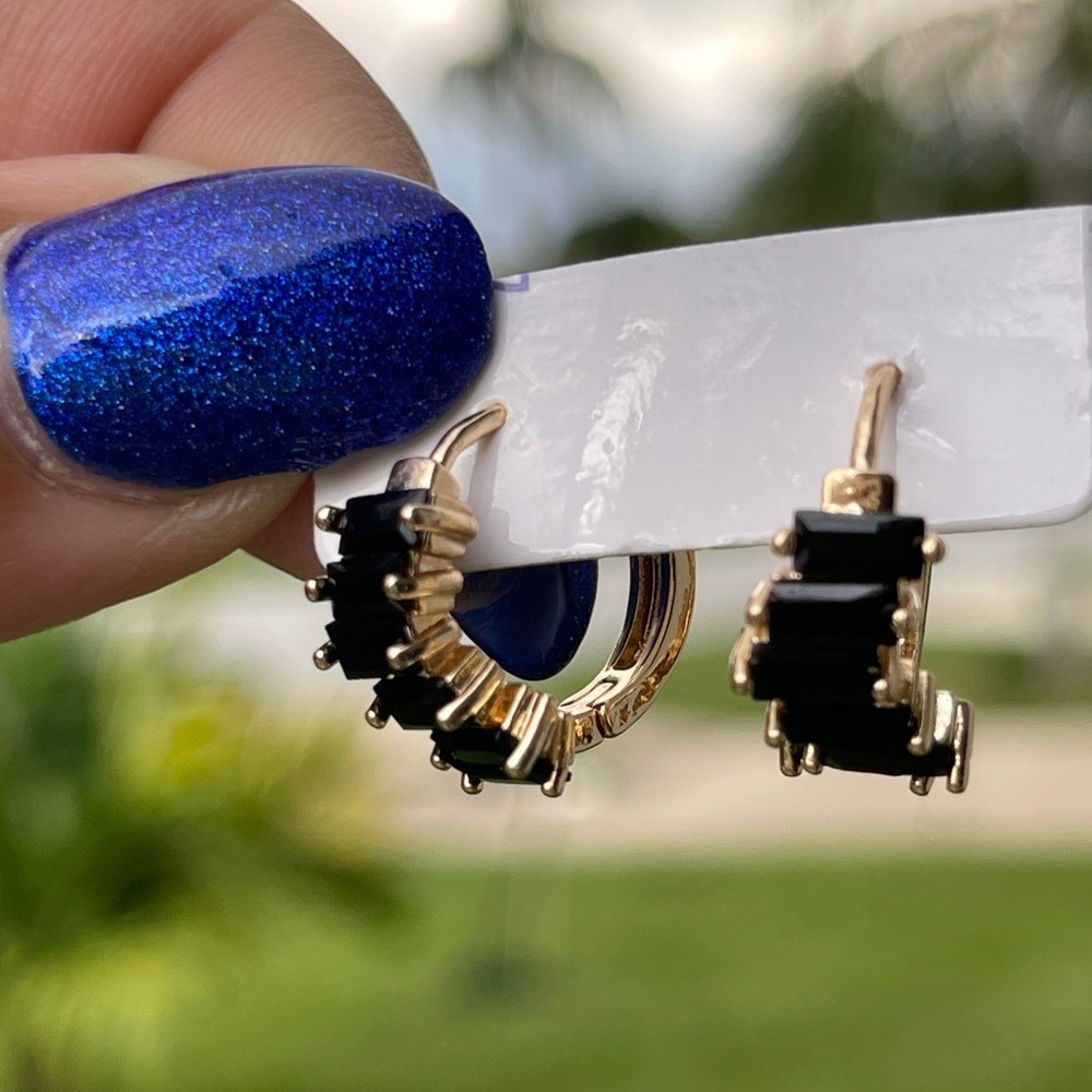 Black 14K Gold Plated Earrings - Picture 3 of 8